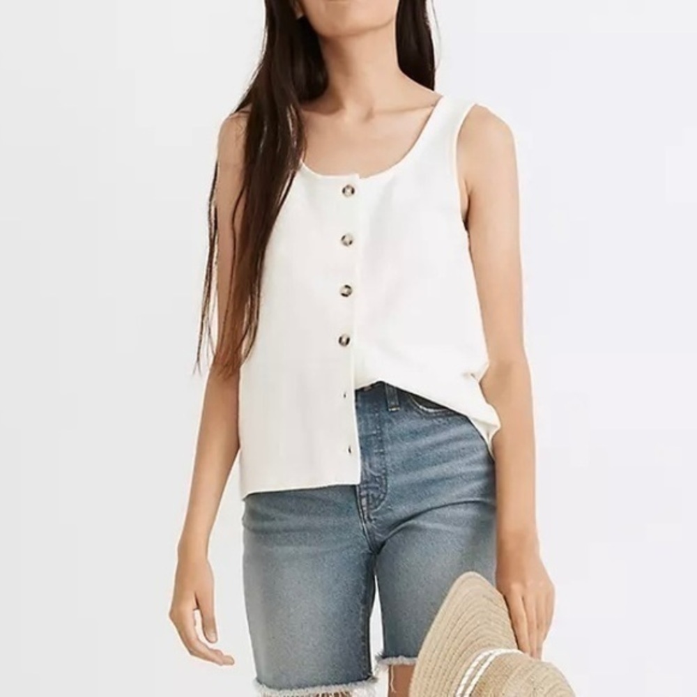 New Madewell Ottoman Jacquard Button Front Tank Ivory